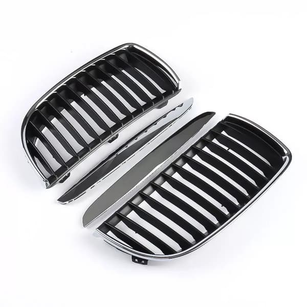 Pair Chrome Black Front Kidney Grill Grilles For BMW E90 E91 Saloon 2005-2008 4D