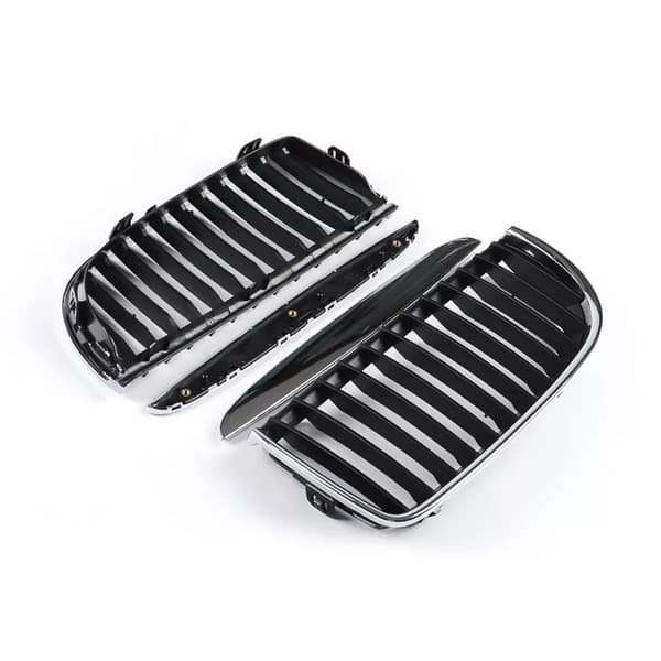 Pair Chrome Black Front Kidney Grill Grilles For BMW E90 E91 Saloon 2005-2008 4D