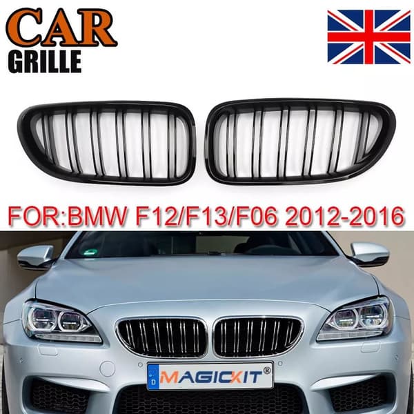 For BMW F06 F12 F13 6Series Coupe Convertible Gloss Black Kidney Grille Twin Bar