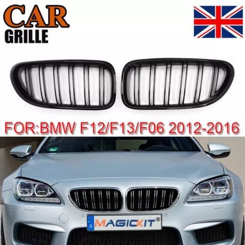 For BMW F06 F12 F13 6Series Coupe Convertible Gloss Black Kidney Grille Twin Bar