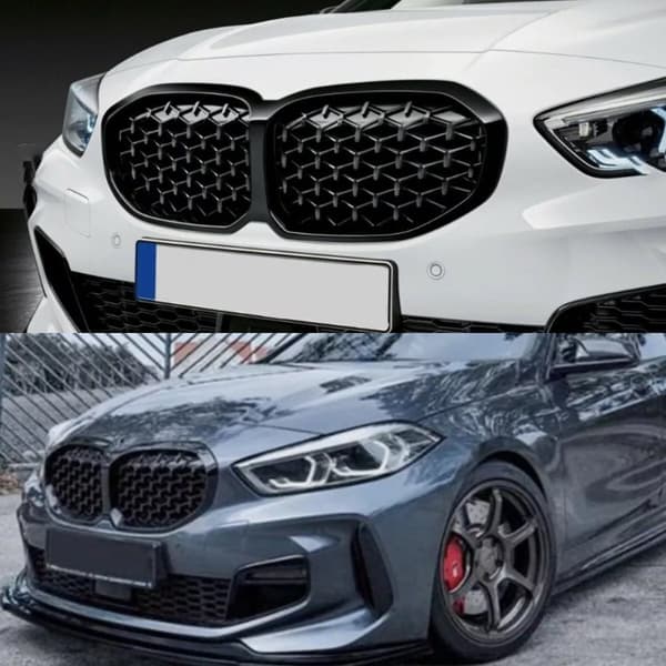 For BMW 1 Series F40 Gloss Black Diamond Style Front Bumper Kidney Grille 2019+