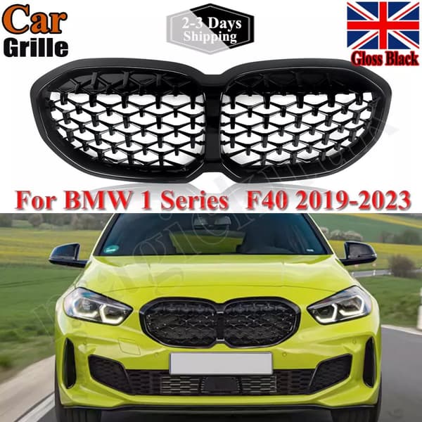 For BMW 1 Series F40 Gloss Black Diamond Style Front Bumper Kidney Grille 2019+