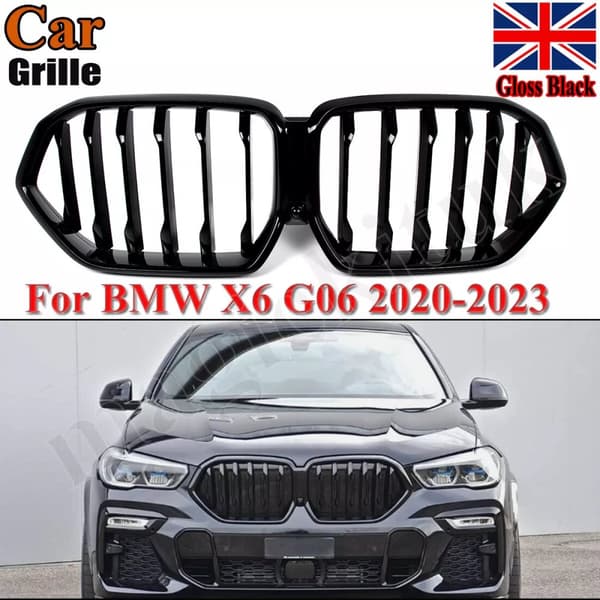 For BMW X6 G06 Gloss Black Front Kidney Grill Grille Grille Single Slat 2020-23