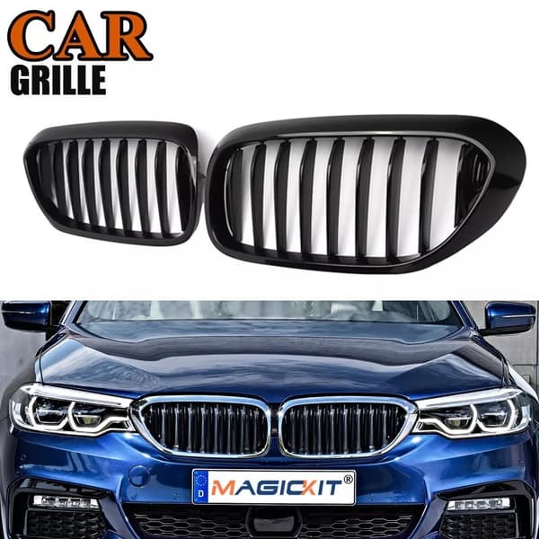 2x For BMW 5 Series G30 G31 G38 2017-2018 Glossy Black Kidney Grille Grill L&R