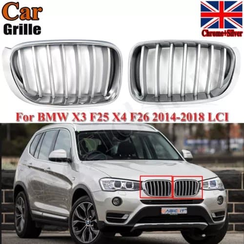 2x FOR BMW F25 X3 F26 X4 2014-2017 LCI FRONT KIDNEY GRILLE CHROME/SILVER GRILLS