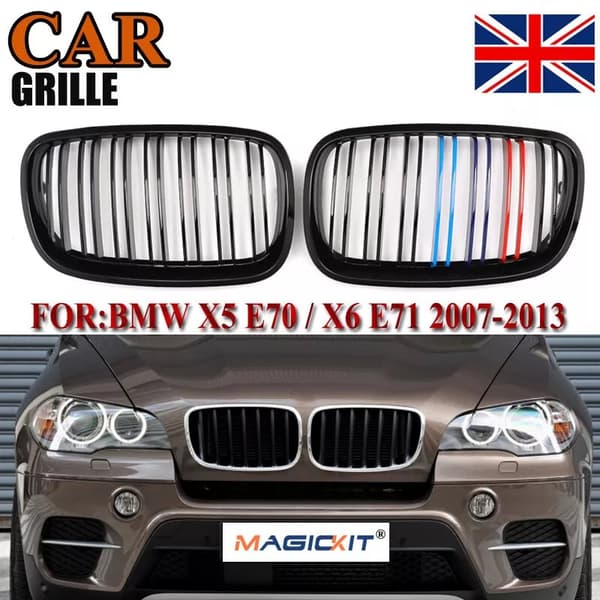 2x Front Kidney Grille Gloss Black MColor for BMW E70 E71 X5 X6 Series 2007-2013