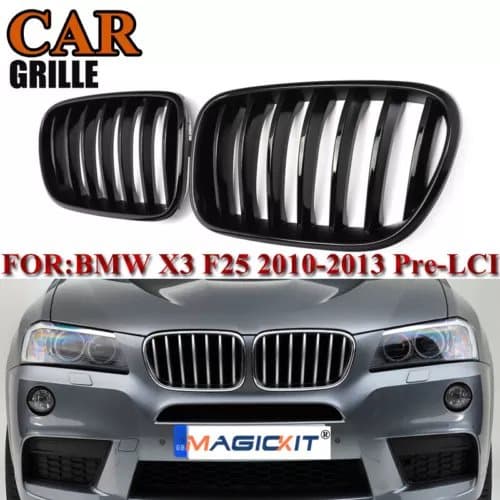 2x For BMW X3 F25 10-13 Pre-facelift Gloss Black Front Kidney Hood Grilles Grill