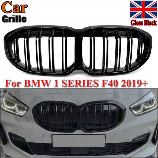 Gloss Black Front Kidney Grille Grill Fit BMW 1 Series F40 2019-2021 Double Slat