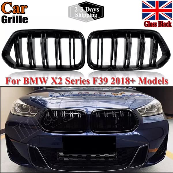 DOUBLE SLAT FRONT KIDNEY GRILLE GRILLS GLOSS BLACK FOR BMW X2 SERIES F39 2018+