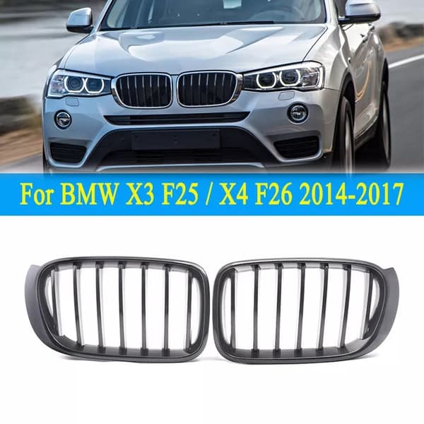 2x Carbon Fiber Look Front Kidney Grilles Grill for BMW X3 F25 /X4 F26 2014-2017
