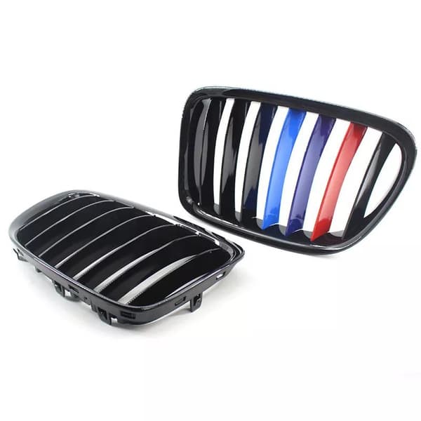 Pair Gloss Black M-Color Kidney Sport Grille Grill for BMW E84 X1 SUV 10-15 LCI