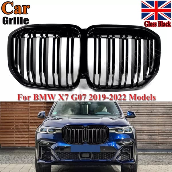 FOR BMW X7 G07 M PERFORMANCE DOUBLE SLAT FRONT KIDNEY GRILLE GLOSSY BLACK 2019+