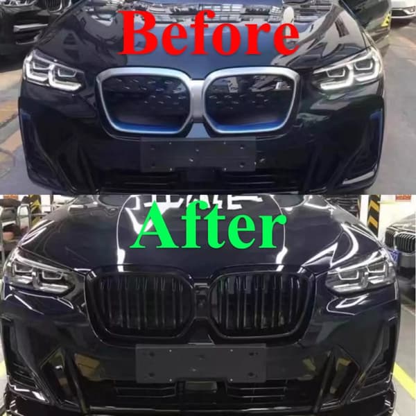 Gloss Black Front Bumper Kidney Grille Mesh Dual Slats For BMW IX3 G08I 22+ LCI