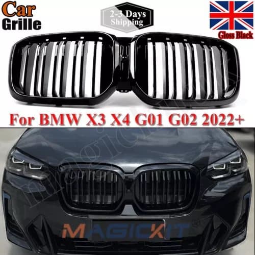 FOR BMW X3 G01 X4 G02 GLOSS BLACK FRONT KIDNEY GRILLE GRILL DUAL TWIN SLAT 2022+