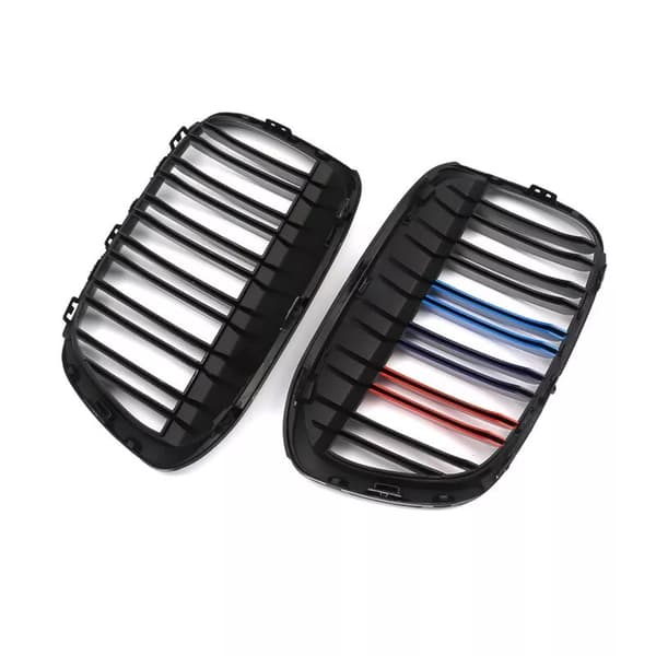Glossy Black M-Style Dual Line Kidney Grill Grille for BMW F48 F49 X1 16-17