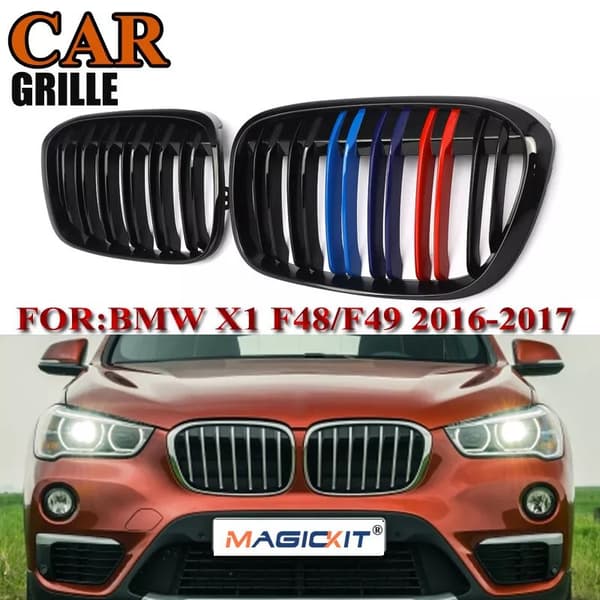 Glossy Black M-Style Dual Line Kidney Grill Grille for BMW F48 F49 X1 16-17