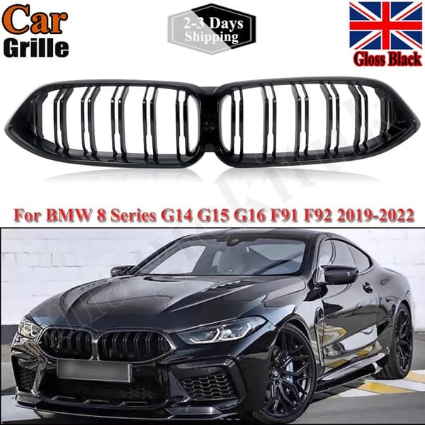 FOR BMW 8 SERIES G14 G15 G16 DOUBLE SLAT FRONT KIDNEY GRILLE GLOSS BLACK 19-2022