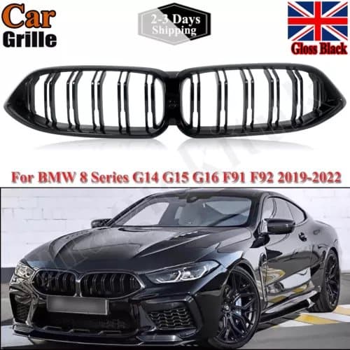 FOR BMW 8 SERIES G14 G15 G16 DOUBLE SLAT FRONT KIDNEY GRILLE GLOSS BLACK 19-2022