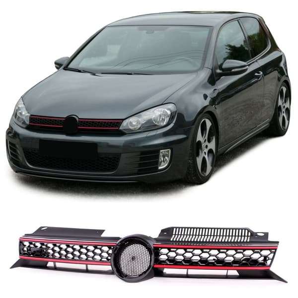 Sport Honeycomb Gitter Glanssort med Rød Kant til VW Golf 6/GTI 2008-2013