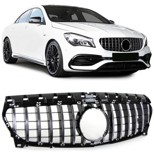 Svart Krom Sportgrill för Mercedes CLA C117 W117 16-19 Facelift - Förbättra Stil & Passform