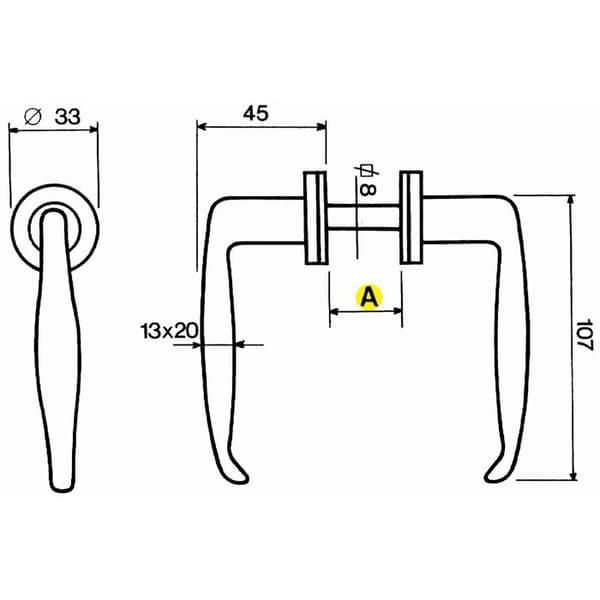 Dubbel stöd för metallisk dörr 45 60 mm fyrkantig 8 mm svart IBFM 435045