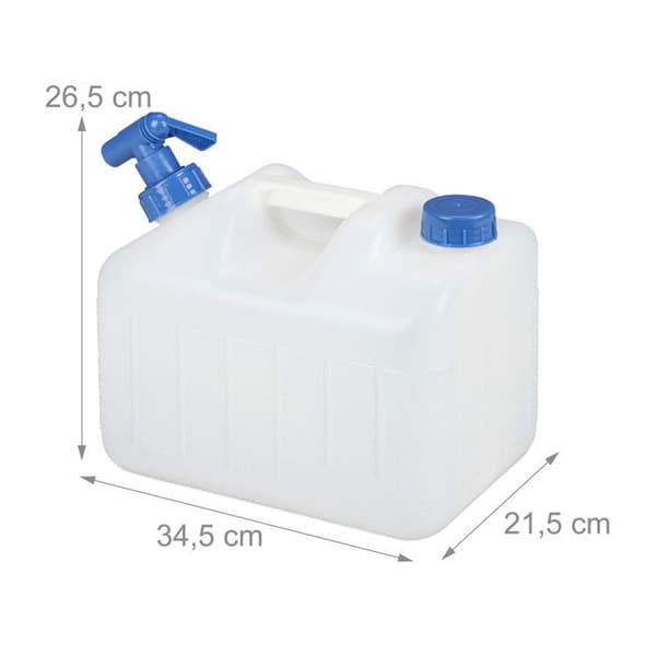 Relaxdays Jerrycan jerricane vattenbehållare med kran och lock 10 L utan BPA camping bil festival, vit