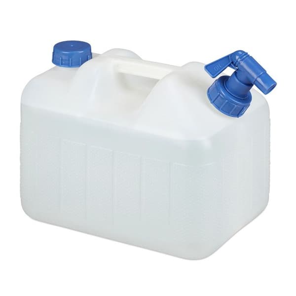 Relaxdays Jerrycan jerricane vattenbehållare med kran och lock 10 L utan BPA camping bil festival, vit