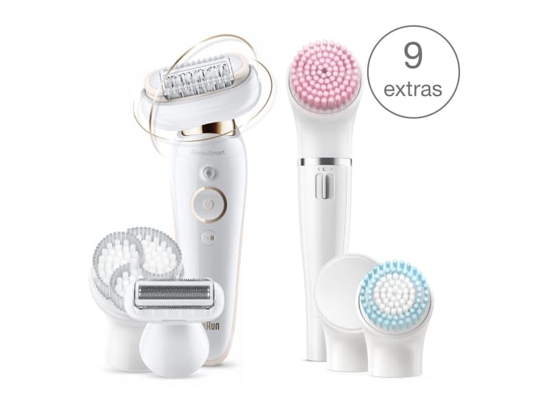 Braun Silk-épil 9 Flex 9100 BS, Guld, Vit, 40 pincetter, MicroGrip, Inbyggt batteri