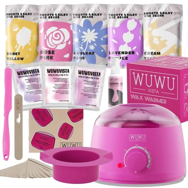 Voks Kit, 200CC Voksvarmer, 5 Pakker Voksbønner,23 elementer Pink EU-stik