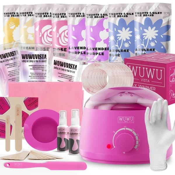 Voksesæt, 79 dele, Glat & Silkeagtige Voksbønner, Paraffinvarmer,69items Pink