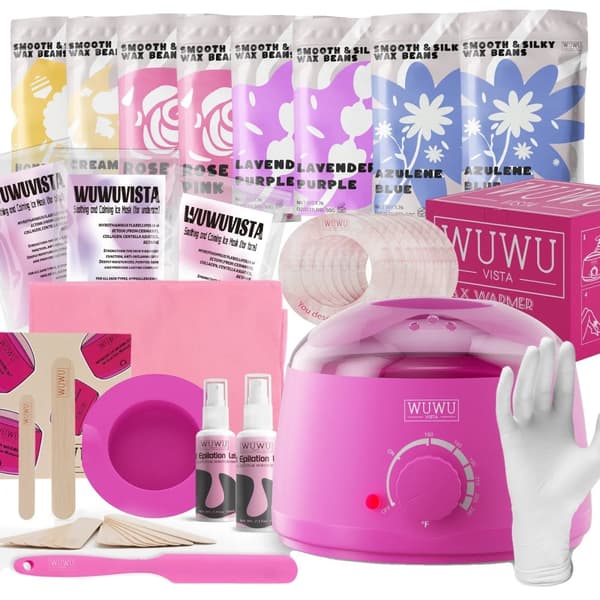 Voksesæt, 79 dele, Glat & Silkeagtige Voksbønner, Paraffinvarmer,69items Pink