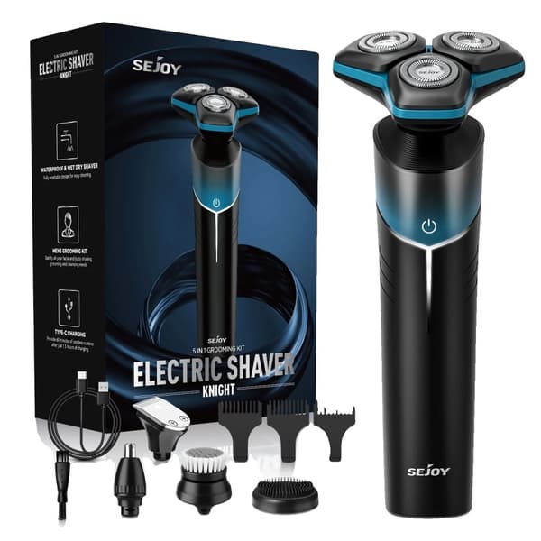Elektrisk Barbermaskine, Triple Blade, Våd-Tør Barbering, Genopladelig,Blå