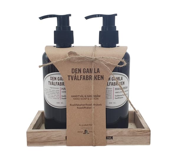 Presentset Handtvål/handkräm Ros/Rabarber 300 ml