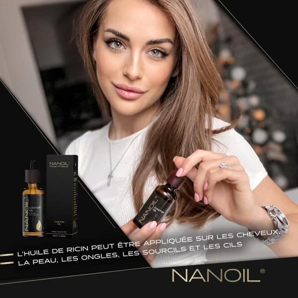 Nanoil Castor Oil – naturlig, kallpressad och oraffinerad ricinolja för ansikts-, kropps- och hårvård
