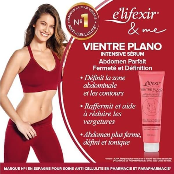 E'LIFEXIR - Vientre Plano Intensive Serum - Definierar volym, dränerar och tonar buken - Uppstramande kräm - Innehåller
