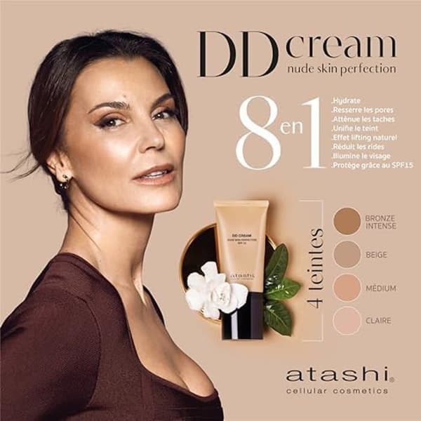 atashi DD Cream Anti-Aging Ingen Makeup Makeup Treatment. Anti-rynk- och perfektande ansiktskräm, färgkorrigerande lyfteffekt,