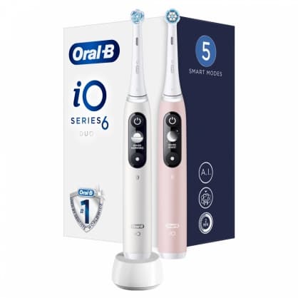 Elektrisk tandborste, iO 6 Series Duo Pack vit/rosa sand , Oral-B