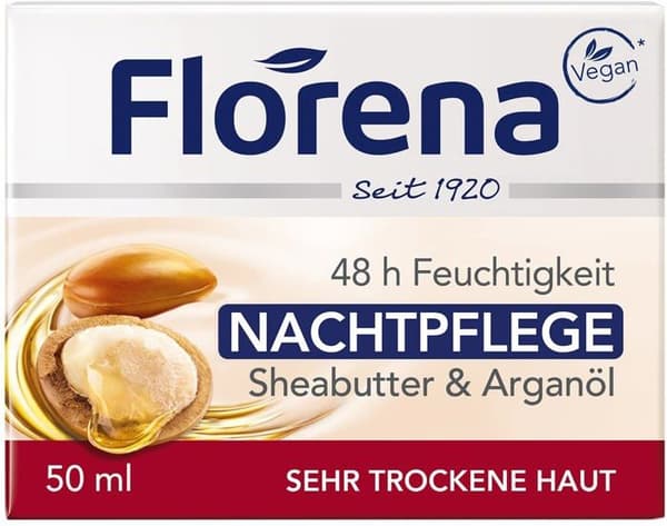 Florena - 87522 - Nattbehandling med sheasmör och arganolja (helt vegetabilisk sammansättning) 50 ml