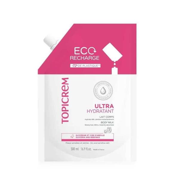 Lait Corps - Topicrem - Eco Recharge 500Ml - Utan parabener - Alla hudtyper - 24h fuktighet