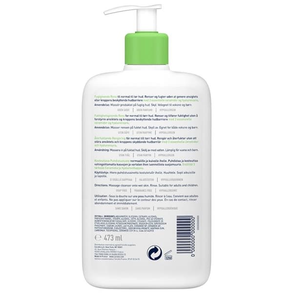 Fuktgivande rengöringskräm - CERAVE - Ansikte Kropp - Hyaluronsyra - 3 ceramider - 473ml