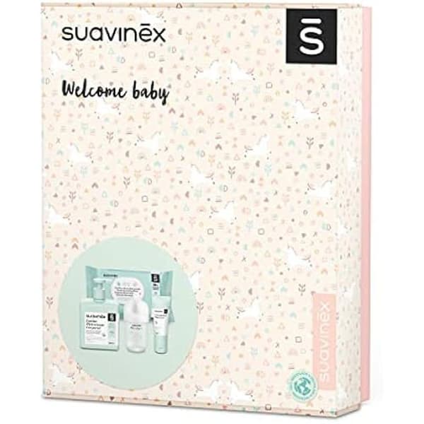 Presentförpackning - SUAVINEX - Kosmetikkorg - Blöjkräm 75ml - Återfuktande lotion 500ml - Babyparfym 100ml