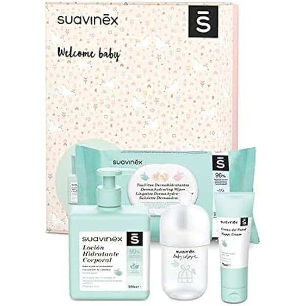 Presentförpackning - SUAVINEX - Kosmetikkorg - Blöjkräm 75ml - Återfuktande lotion 500ml - Babyparfym 100ml