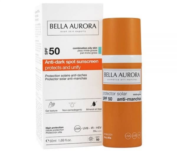 Bella Aurora Anti-Dark Spots gel-like protective face cream with sunscreen for combination/oily skin, SPF50+, 50 ml