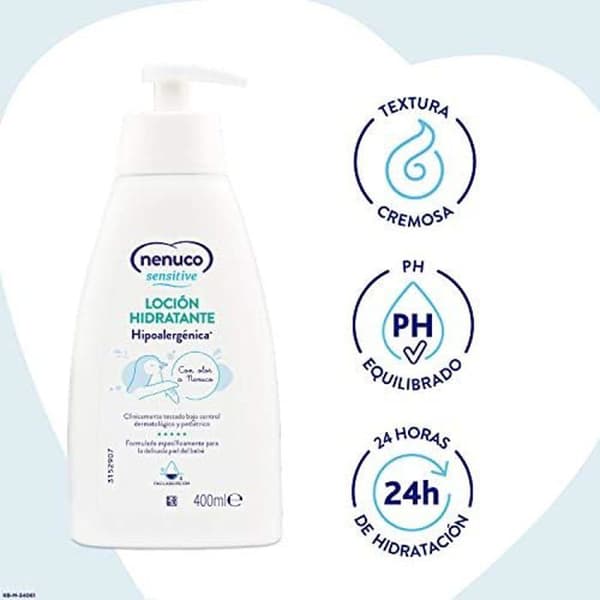 Nenuco Sensitive Hypoallergenic Moisturizing Lotion för baby lätt att absorbera och med lukt A Nenuco 400 ml