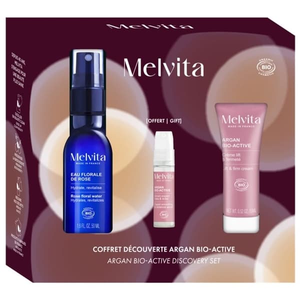 Anti-aging set - MELVITA - Complete routine - Rose Floral Water 50ml - Radiance Serum 7,5ml - Lift Cream 15ml