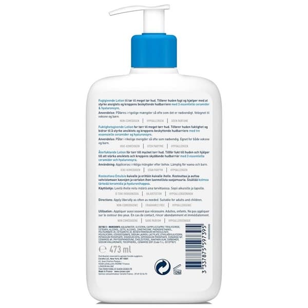 Fuktighetsmjölk - Cerave - 473ml - Hypoallergen - Känslig Hy - Mjölkig Konsistens
