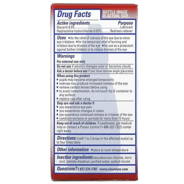 Ögondroppar - Clear Eyes - Maximal avsvällande medel - 15 ml - Hypoallergena - Vätska