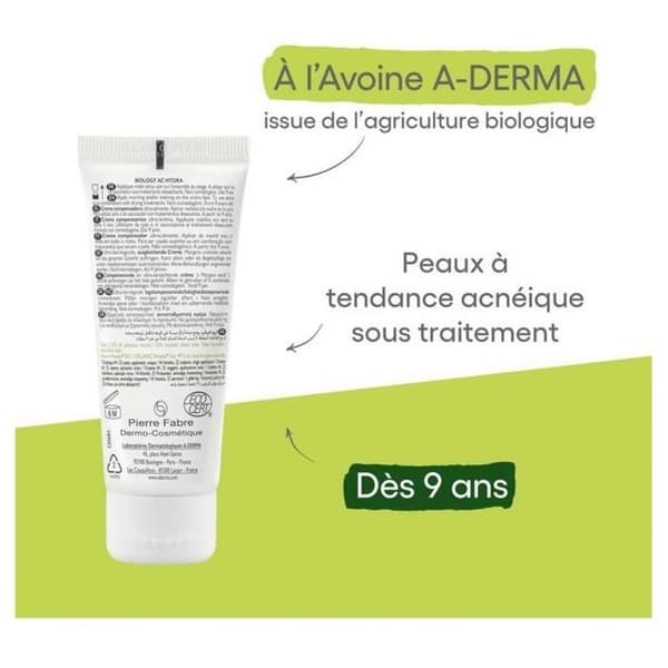 Crème - A-DERMA - Biology AC - 40ml - Vegansk - Fet aknebenägen hud
