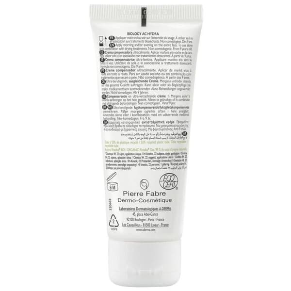 Crème - A-DERMA - Biology AC - 40ml - Vegansk - Fet aknebenägen hud