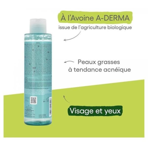 Micellärt vatten - A-DERMA - Biology AC - 200 ml - Fet hud - Naturliga ingredienser